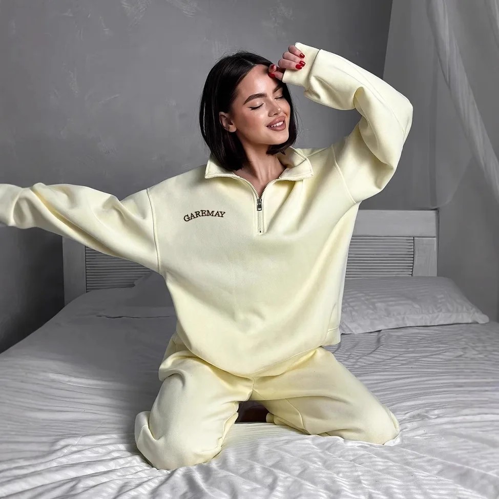 Garemay ĳ־    Ҹ     Ʈ  Tracksuit Zip-Up Stand-Up Collar Oversize Pant Sets